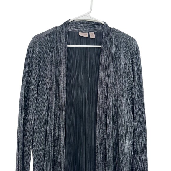 Chicos Easywear Women Silver Metallic Open-Front Cardigan Size 3 Stretch fabric - Picture 2 of 16
